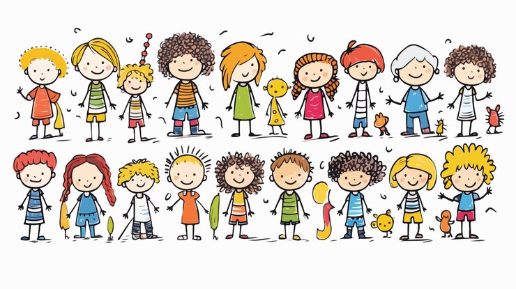 Vetor coleção de ilustrações lúdicas de doodle kids em estilo de desenho animado vetorial