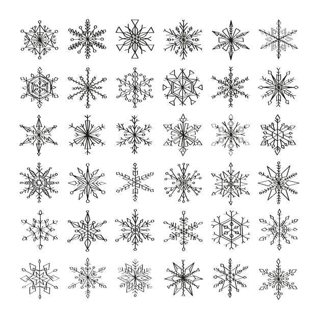 Coleção de ilustrações monocromáticas de flocos de neve