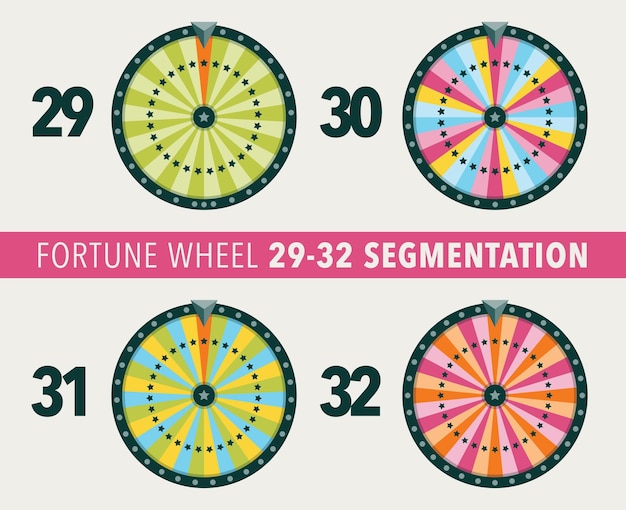 Coleção de ilustrações planas da roda da fortuna 29 30 31 e 32 objetos de segmentação da roda da fortuna