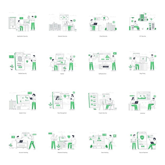 Coleção de ilustrações planas de crimes cibernéticos