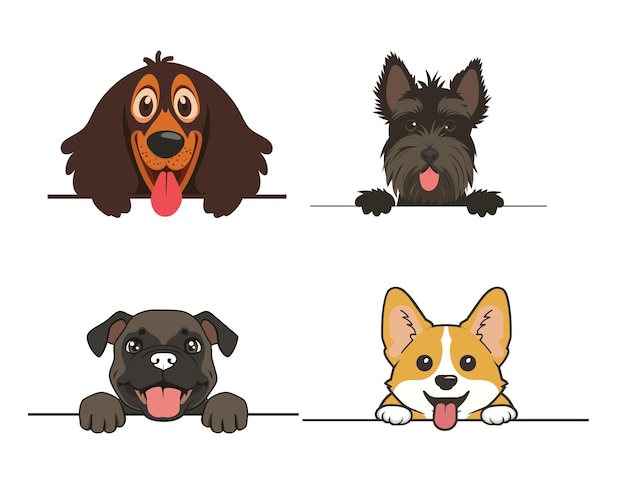 Coleção de ilustrações vetoriais de cães espiando o rosto Cute Dog Peeking Face Clipart Design
