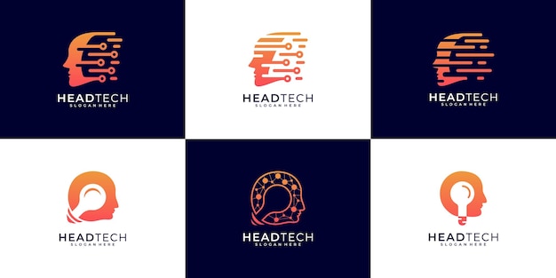 Coleção de inovação de design de logotipo de inteligência artificial, pessoas inteligentes, cabeça de tecnologia, inspiração de design de logótipo