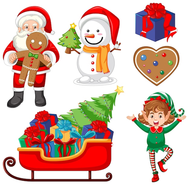 Coleção de itens de decoração de objetos de Natal feliz