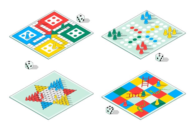 Ludo jogo de tabuleiro em diferentes perspectivas