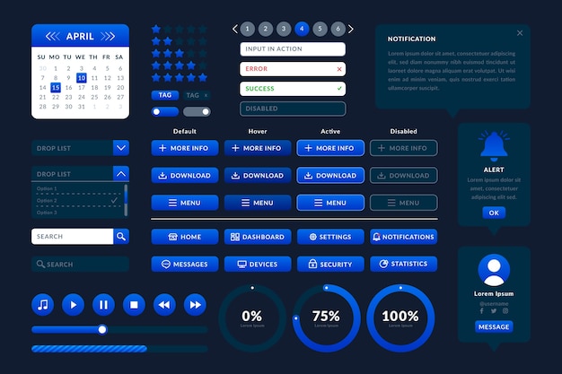 Vetor coleção de kit de interface do usuário em gradiente