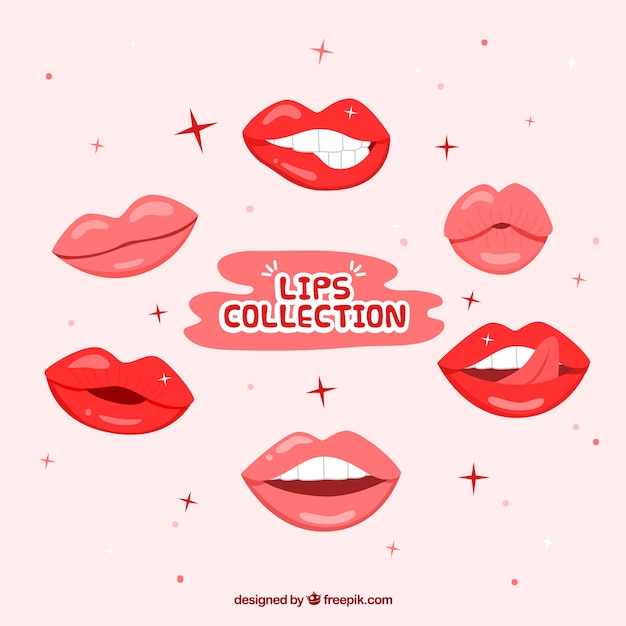 Coleção de lábios vermelhos com design liso