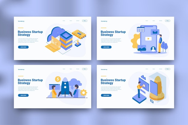 Coleção de landing pages de estratégia de startup de negócios