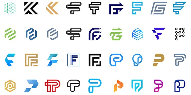 Coleção de letras f monograma desenha ícones para negócios