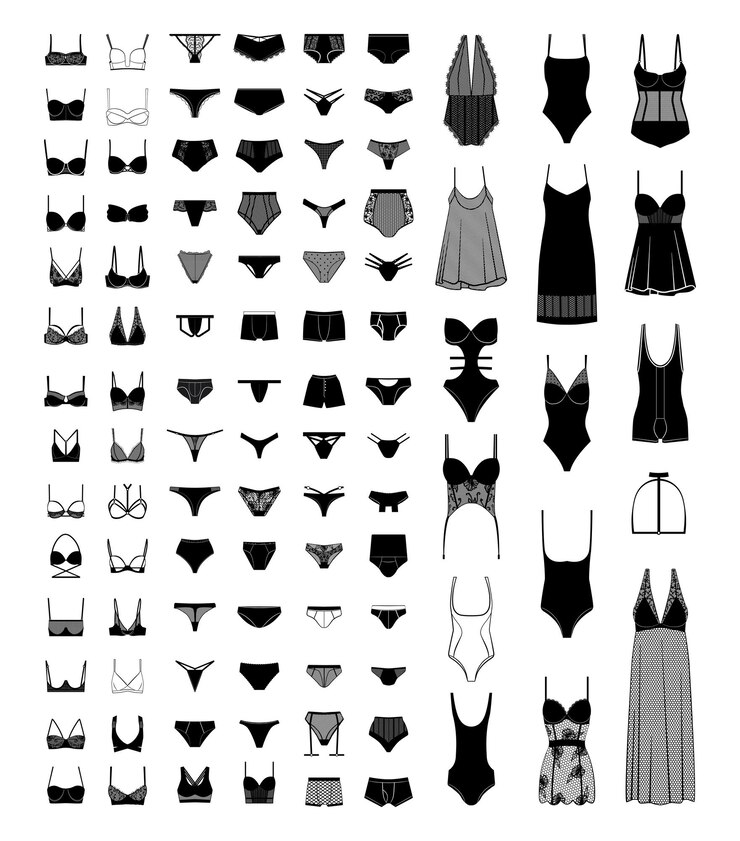 Vetor coleção de lingeries femininas e cuecas masculinas