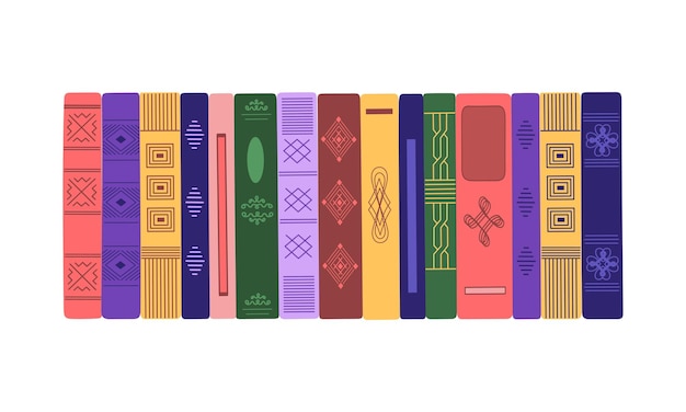 Coleção de livros verticais em capas vintage coloridas pilha de literatura diferente