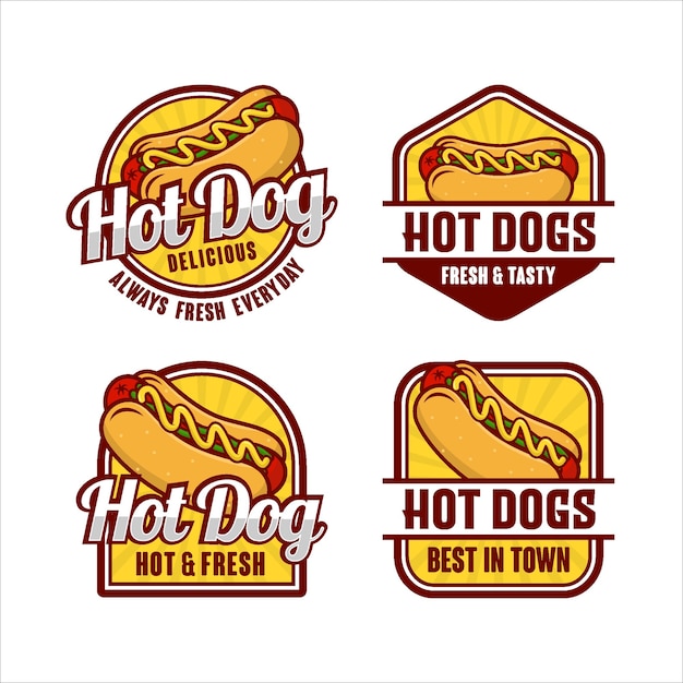 Vetor coleção de logotipo com design de crachá de cachorro-quente