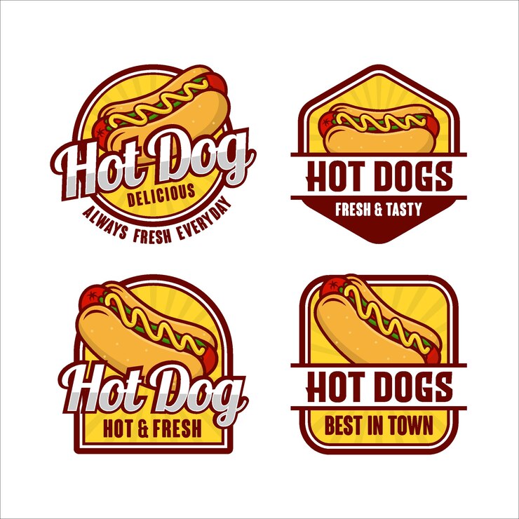 Vetor coleção de logotipo com design de crachá de cachorro-quente