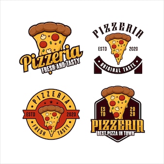 Coleção de logotipo com design de crachá de pizzaria