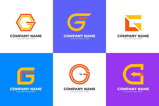 Coleção de logotipo da letra g plana
