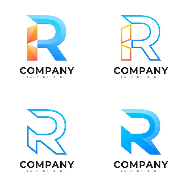 Coleção de logotipo da letra r inicial de estilo gradiente moderno