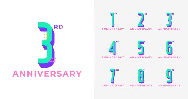 Vetor coleção de logotipo de aniversário divertido com conceito 3d e colorido para evento de celebração
