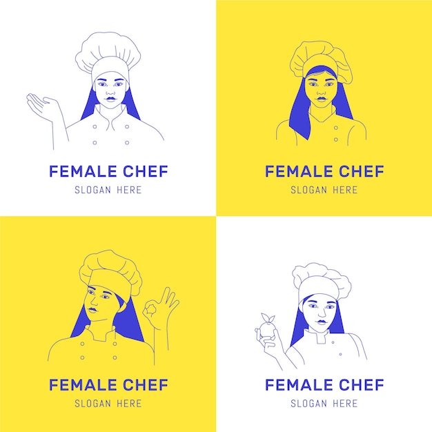 Vetor coleção de logotipo de chef mulher plana