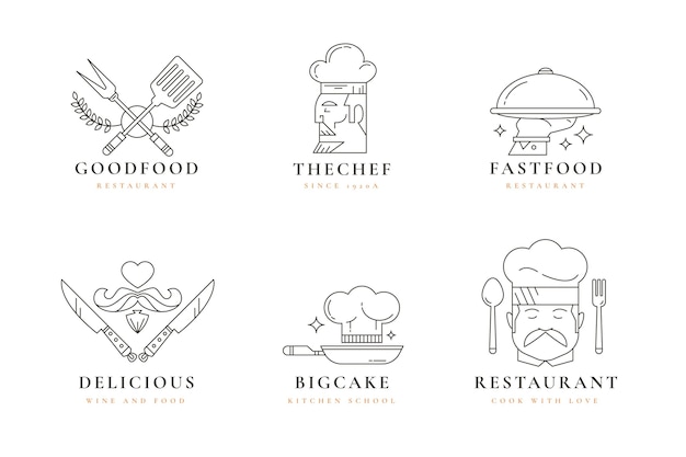 Coleção de logotipo de chef plano linear