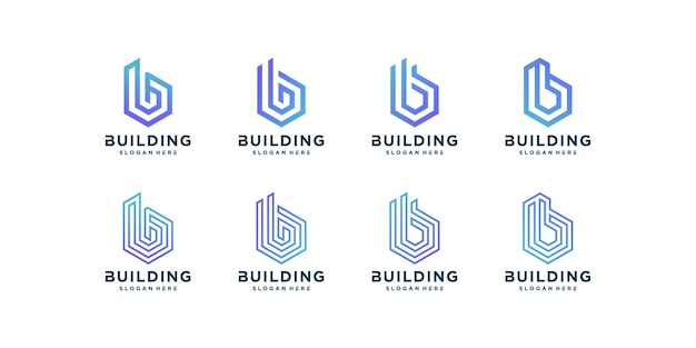 Coleção de logotipo de construção, moderno, conceito, gradiente, imobiliário, vetor premium