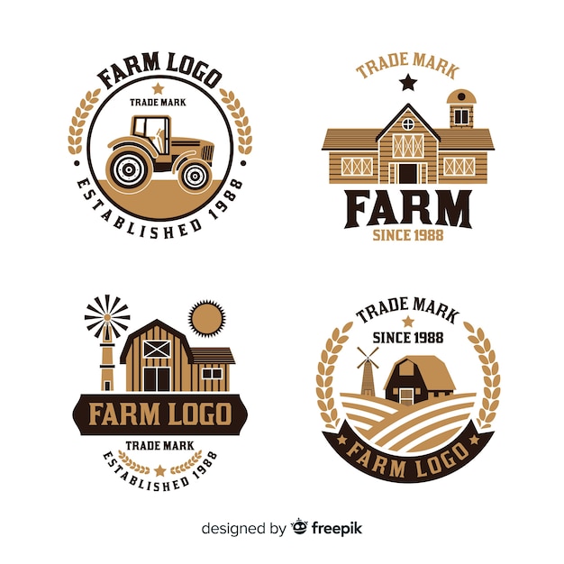 Vetor coleção de logotipo de fazenda em estilo simples