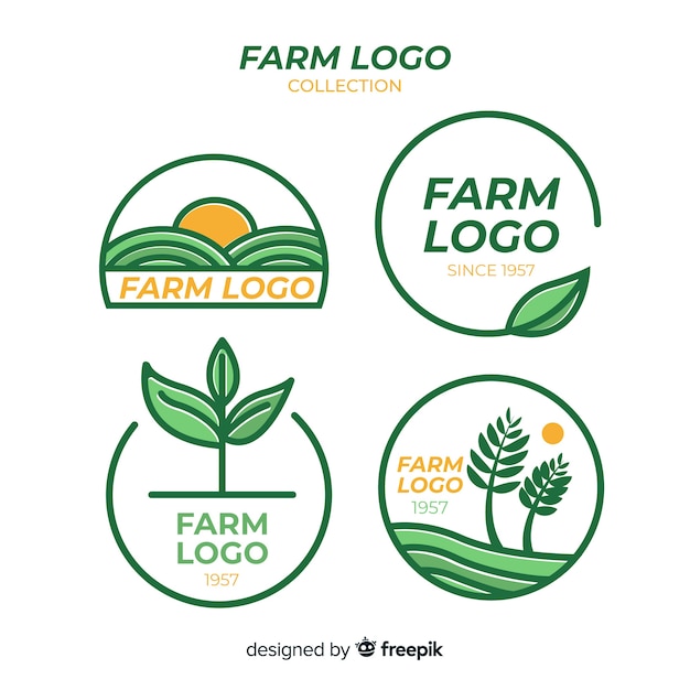 Vetor coleção de logotipo de fazenda plana