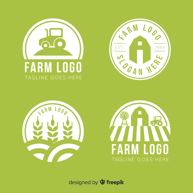 Coleção de logotipo de fazenda verde plana