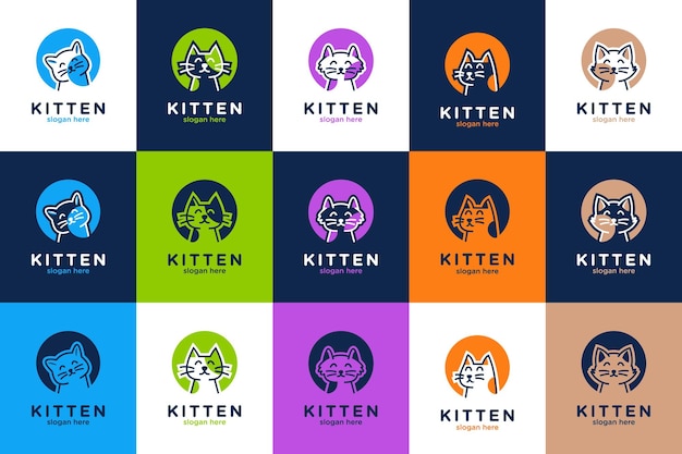 Coleção de logotipo de gatinho bonito loja de cuidados com animais de estimação ilustração de design de logotipo