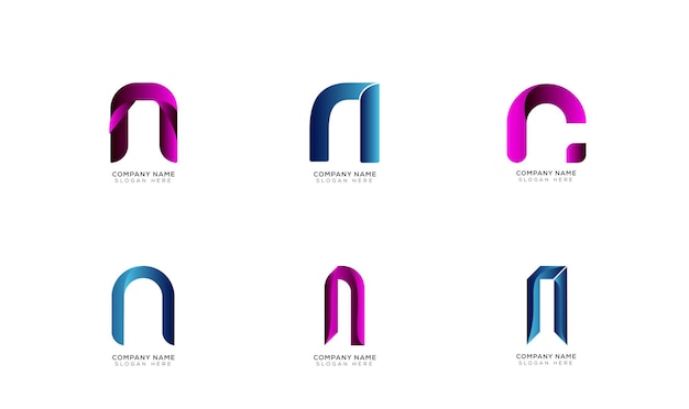Coleção de logotipo de letra n de gradiente mínimo