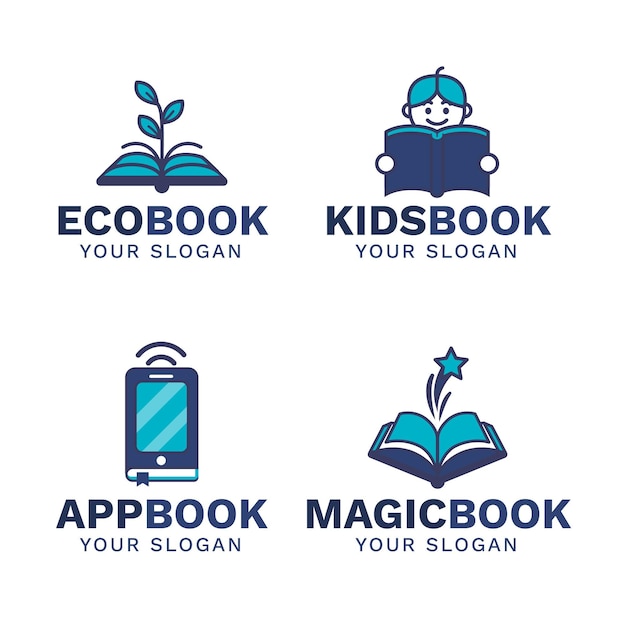 Vetor coleção de logotipo de livro plano