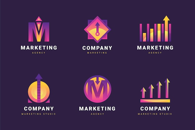Vetor coleção de logotipo de marketing gradiente