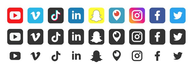 Coleção de logotipo de mídia social realista. ícones de mídia social.