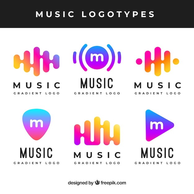 Coleção de logotipo de música com estilo gradiente