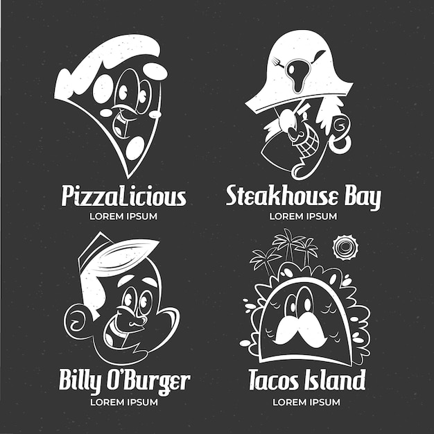 Coleção de logotipo de restaurante de desenho retrô