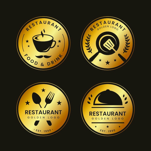 Coleção de logotipo de restaurante retrô dourado