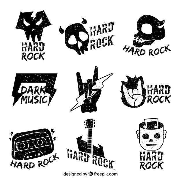 Vetor coleção de logotipo de rock com design plano