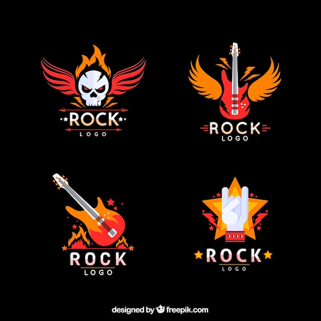 Vetor coleção de logotipo de rock com design plano