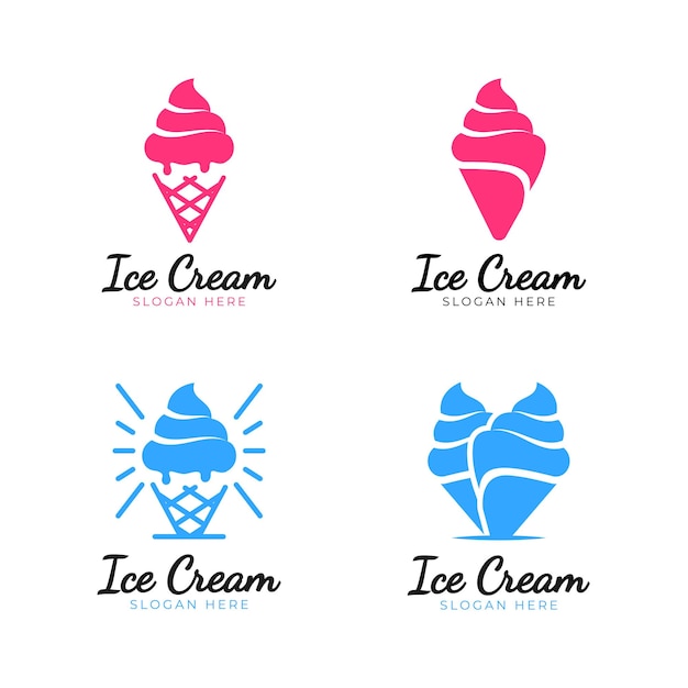 Vetor coleção de logotipo de sorvete doce com cone de waffle