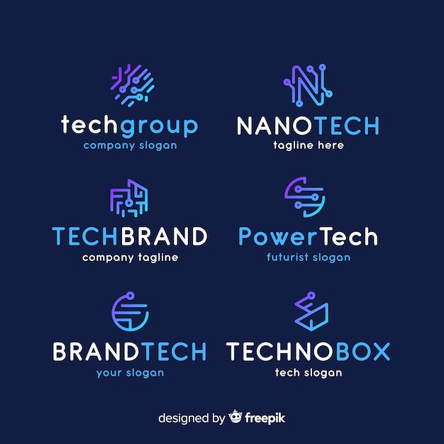 Vetor coleção de logotipo de tecnologia de gradiente
