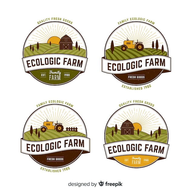 Coleção de logotipo fazenda plana