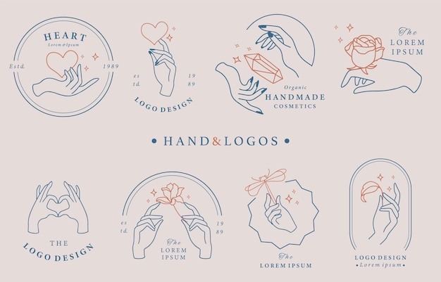 Coleção de logotipo oculto de beleza com mão, geométrica, rosa, lua, estrela, flor.
