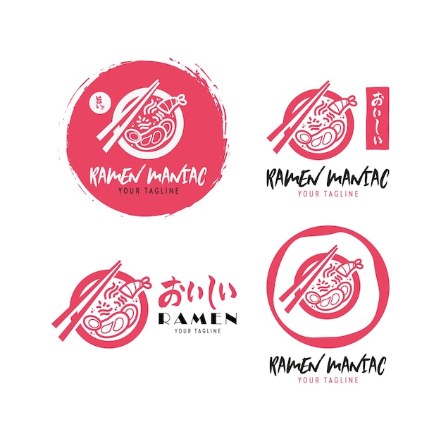 COLEÇÃO DE LOGOTIPO RAMEN DE DESENHO À MÃO