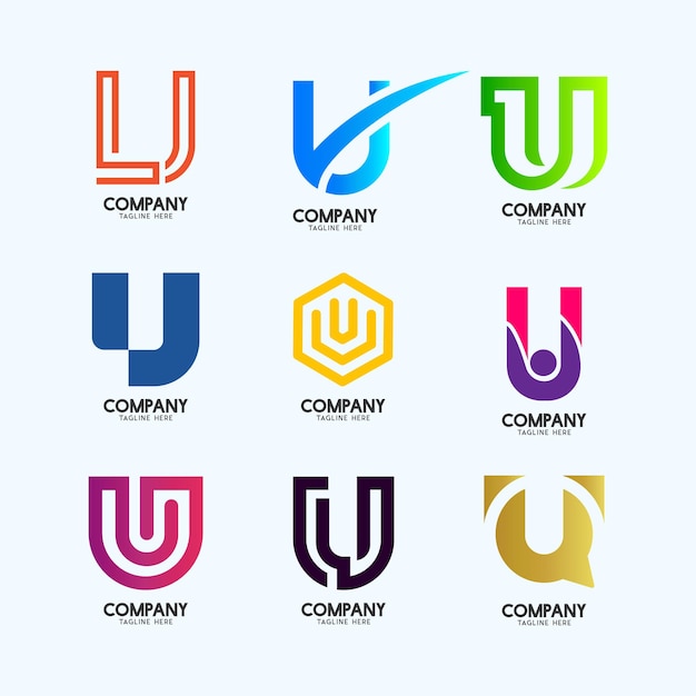 Coleção de logotipos abstratos modernos da letra U Logotipo geométrico do alfabeto para todos os tipos de negócios