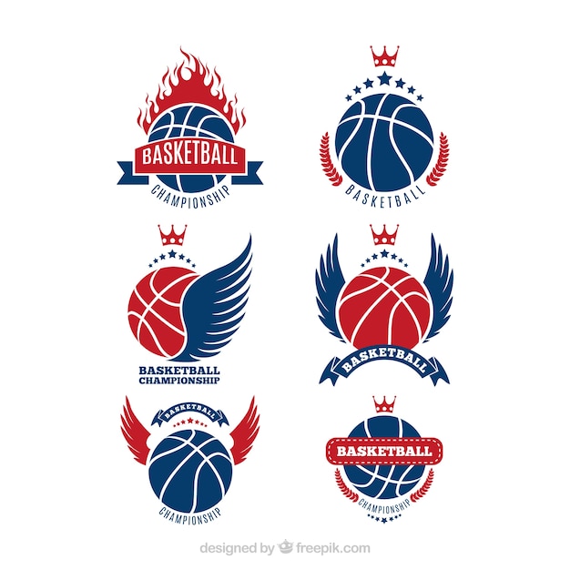 Vetor coleção de logotipos azuis e vermelhos do basquetebol