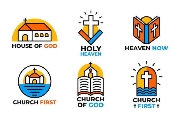 Coleção de logotipos coloridos da igreja