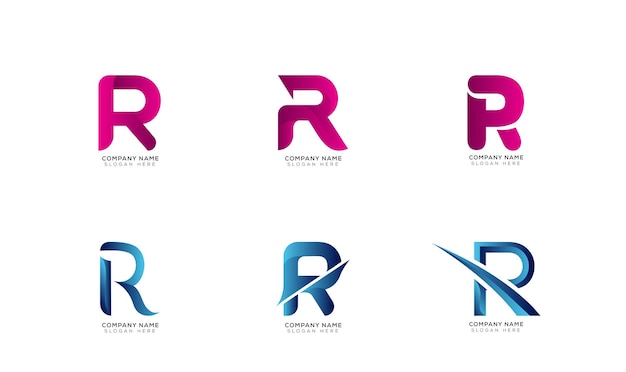 Coleção de logotipos da letra R com gradiente