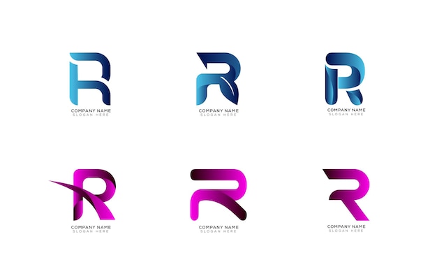 Coleção de logotipos da letra R com gradiente