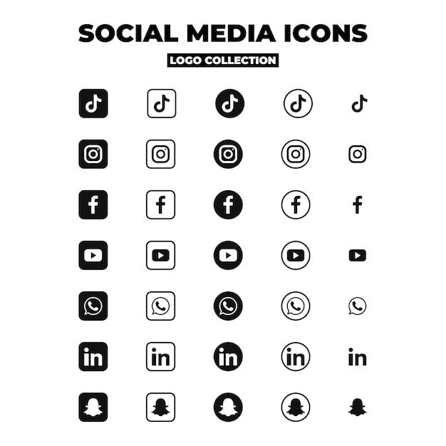 Coleção de logotipos de ícones de logotipos de vetores de mídia social TikTok Instagram Facebook Youtube Whats app