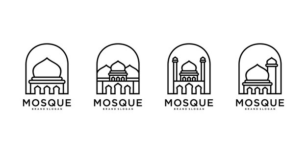Vetor coleção de logotipos de mesquita com estilo de arte de linha criativa vetor premium