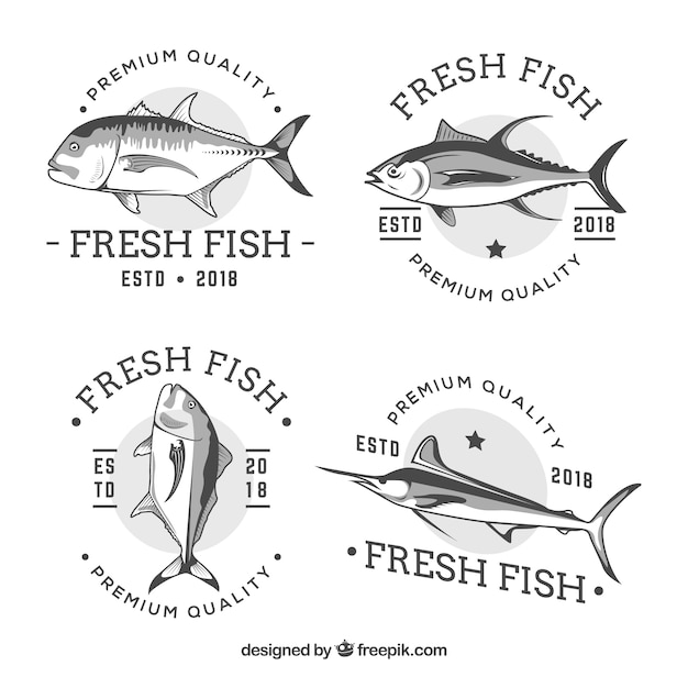 Coleção de logotipos de peixe em preto e branco