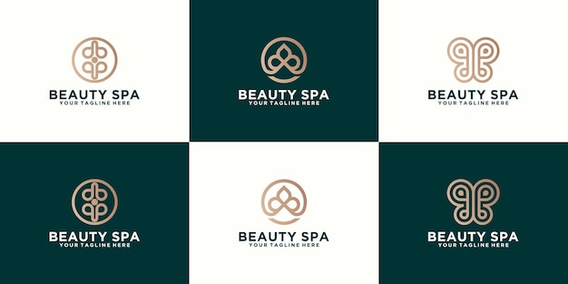 Coleção de logotipos de spa e beleza com linhas luxuosas